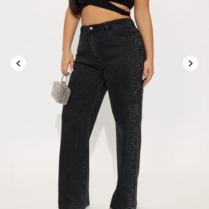 Fashion Nova Black Embellished Wide Leg Jeans